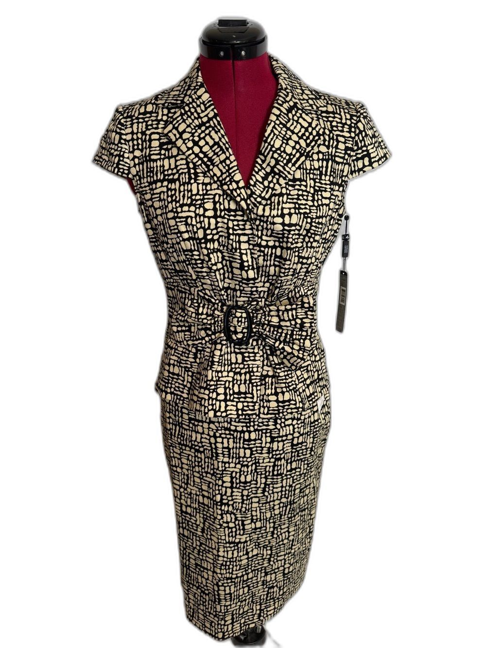 NWT Tahari ASL Skirt Suit Woman's Size 4 Black & Beige 2-Piece Set Blazer & Skir